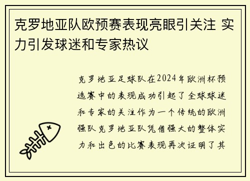 克罗地亚队欧预赛表现亮眼引关注 实力引发球迷和专家热议